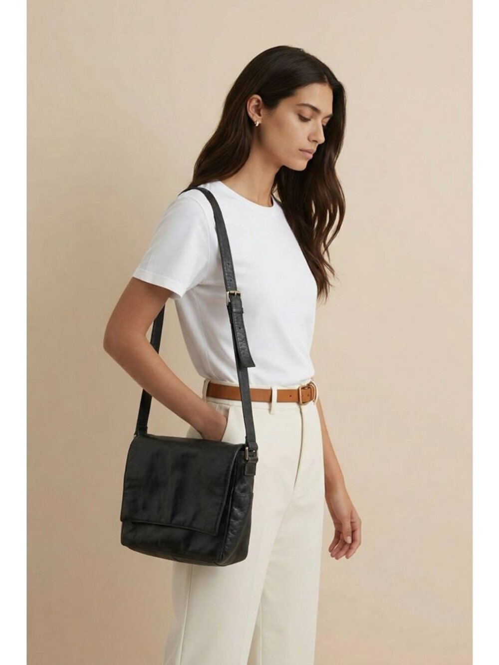Perlina Vintage Leather Shoulder Bag Brown Soft Slouchy Hobo Classic